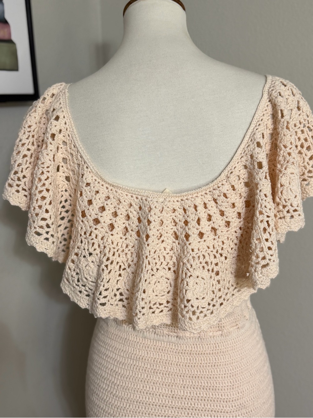 Spell Iluka Crochet Organic Cotton Maxi Dress Blush Pink Off Shoulder Boho Small - Picture 9 of 17